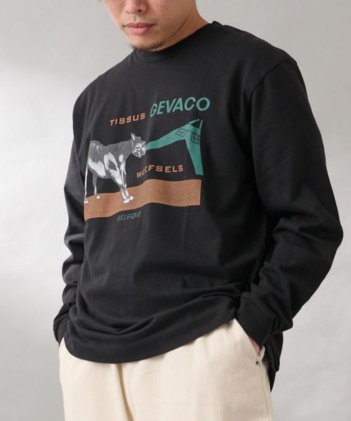 GEVACO(ゲバコ)の「【GEVACO/ゲバコ】馬プリント長袖Tee(Tシャツ/カットソー・メンズ・ブラック/ホワイト/ベージュ・L)」の2枚目の写真