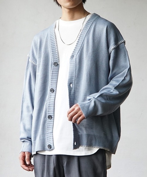 MinoriTY(マイノリティ)の「ハンドステッチカーディガン 秋服 メンズ(カーディガン/ボレロ・メンズ・キナリ/ブラック/サックスブルー/グレー・M/L)」の4枚目の写真