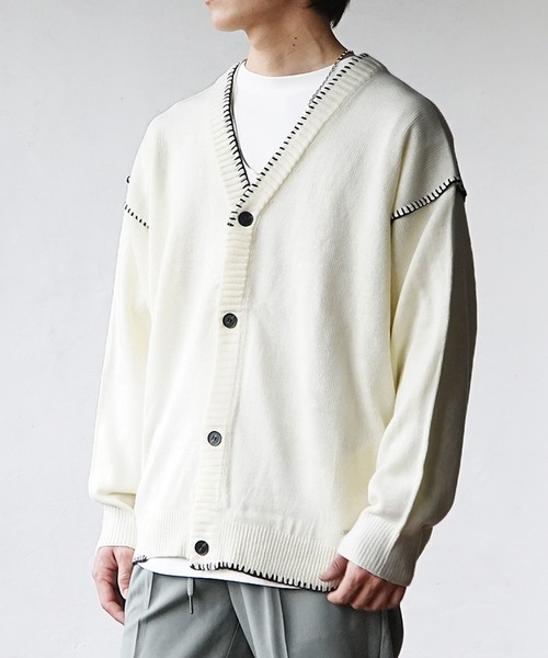 MinoriTY(マイノリティ)の「ハンドステッチカーディガン 秋服 メンズ(カーディガン/ボレロ・メンズ・キナリ/ブラック/サックスブルー/グレー・M/L)」の2枚目の写真
