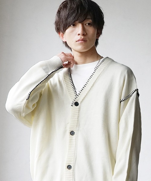 MinoriTY(マイノリティ)の「ハンドステッチカーディガン 秋服 メンズ(カーディガン/ボレロ・メンズ・キナリ/ブラック/サックスブルー/グレー・M/L)」の5枚目の写真