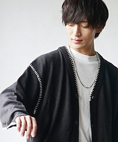 MinoriTY(マイノリティ)の「ハンドステッチカーディガン 秋服 メンズ(カーディガン/ボレロ・メンズ・キナリ/ブラック/サックスブルー/グレー・M/L)」の9枚目の写真