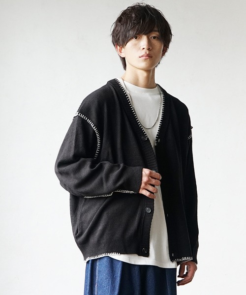 MinoriTY(マイノリティ)の「ハンドステッチカーディガン 秋服 メンズ(カーディガン/ボレロ・メンズ・キナリ/ブラック/サックスブルー/グレー・M/L)」の11枚目の写真