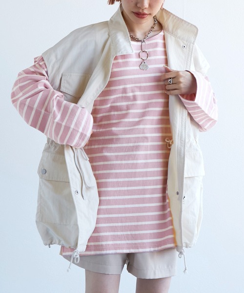 w closet(ダブルクローゼット)の「ボーダーオープンスリーブプルオーバー(Tシャツ/カットソー・レディース・ホワイト×ブラック/ブルー系その他/ピンク系その他/ホワイト×イエロー・FREE)」の4枚目の写真