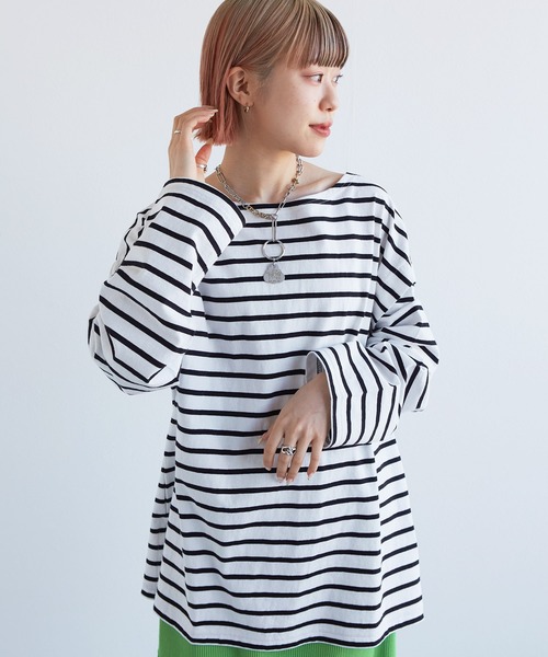 w closet(ダブルクローゼット)の「ボーダーオープンスリーブプルオーバー(Tシャツ/カットソー・レディース・ホワイト×ブラック/ブルー系その他/ピンク系その他/ホワイト×イエロー・FREE)」の6枚目の写真