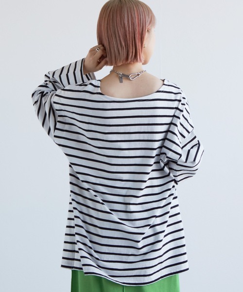 w closet(ダブルクローゼット)の「ボーダーオープンスリーブプルオーバー(Tシャツ/カットソー・レディース・ホワイト×ブラック/ブルー系その他/ピンク系その他/ホワイト×イエロー・FREE)」の7枚目の写真