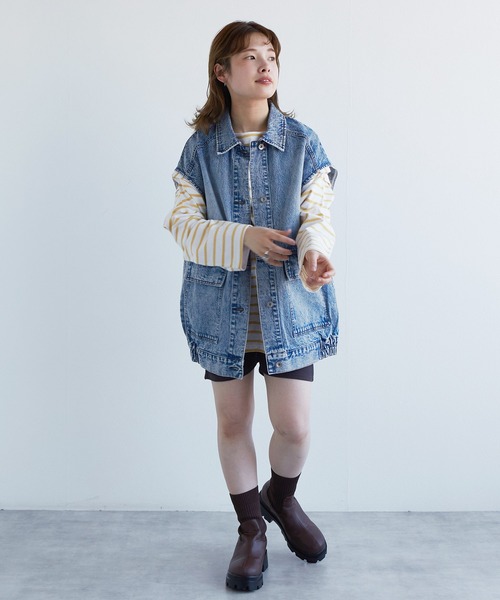 w closet(ダブルクローゼット)の「ボーダーオープンスリーブプルオーバー(Tシャツ/カットソー・レディース・ホワイト×ブラック/ブルー系その他/ピンク系その他/ホワイト×イエロー・FREE)」の19枚目の写真