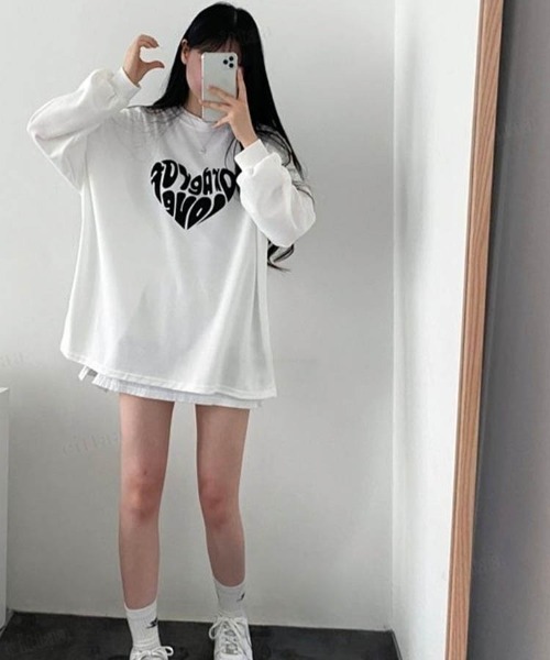 Dalfwin（ダールフィン）の「韓国ファッションLOVEロゴオーバーサイズ Tシャツ（Tシャツ/カットソー・レディース・ホワイト/ブラック/チャコールグレー/ブルー系その他3/ブラック系その他3/ホワイト系その他3・FREE/フリー）」の18枚目の写真