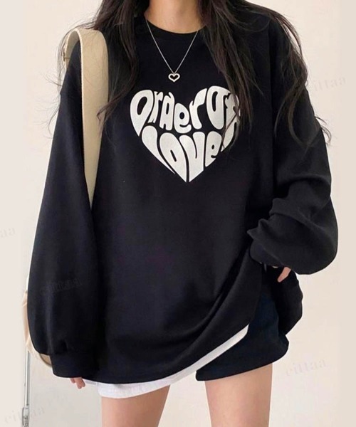 Dalfwin（ダールフィン）の「韓国ファッションLOVEロゴオーバーサイズ Tシャツ（Tシャツ/カットソー・レディース・ホワイト/ブラック/チャコールグレー/ブルー系その他3/ブラック系その他3/ホワイト系その他3・FREE/フリー）」の11枚目の写真