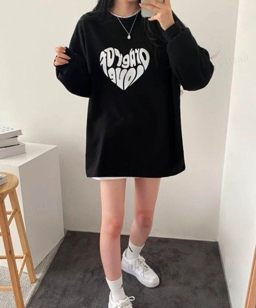 Dalfwin（ダールフィン）の「韓国ファッションLOVEロゴオーバーサイズ Tシャツ（Tシャツ/カットソー・レディース・ホワイト/ブラック/チャコールグレー/ブルー系その他3/ブラック系その他3/ホワイト系その他3・FREE/フリー）」の8枚目の写真