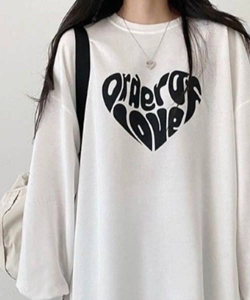 Dalfwin（ダールフィン）の「韓国ファッションLOVEロゴオーバーサイズ Tシャツ（Tシャツ/カットソー・レディース・ホワイト/ブラック/チャコールグレー/ブルー系その他3/ブラック系その他3/ホワイト系その他3・FREE/フリー）」の7枚目の写真