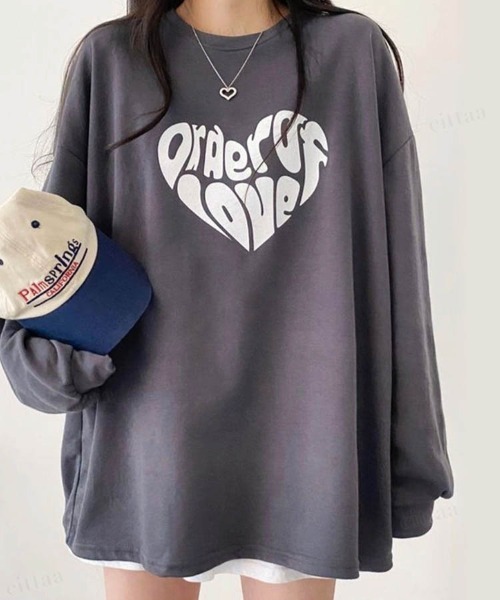 Dalfwin（ダールフィン）の「韓国ファッションLOVEロゴオーバーサイズ Tシャツ（Tシャツ/カットソー・レディース・ホワイト/ブラック/チャコールグレー/ブルー系その他3/ブラック系その他3/ホワイト系その他3・FREE/フリー）」の20枚目の写真