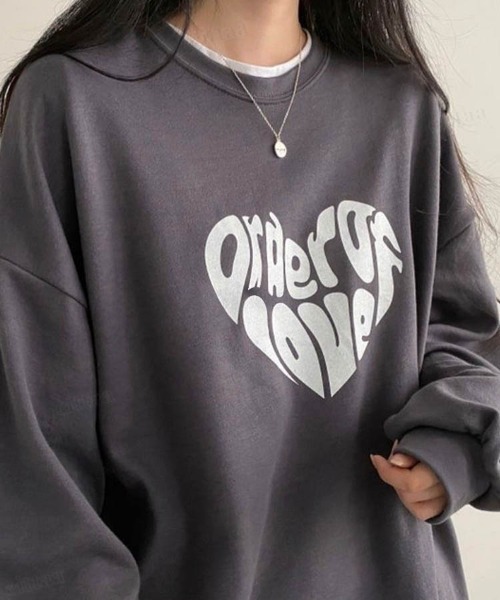 Dalfwin（ダールフィン）の「韓国ファッションLOVEロゴオーバーサイズ Tシャツ（Tシャツ/カットソー・レディース・ホワイト/ブラック/チャコールグレー/ブルー系その他3/ブラック系その他3/ホワイト系その他3・FREE/フリー）」の9枚目の写真