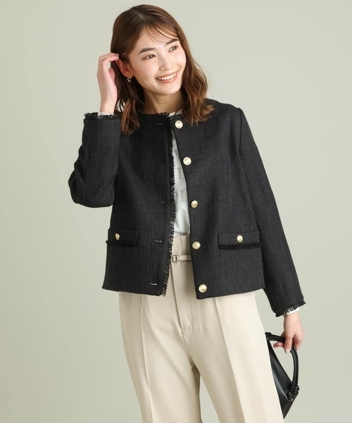 a.v.v（アーヴェヴェ）の「ノーカラーツイードジャケット（ノーカラージャケット・レディース・ブラック/アイボリー・40/38/36）」の5枚目の写真