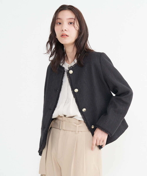 a.v.v（アーヴェヴェ）の「ノーカラーツイードジャケット（ノーカラージャケット・レディース・ブラック/アイボリー・40/38/36）」の9枚目の写真