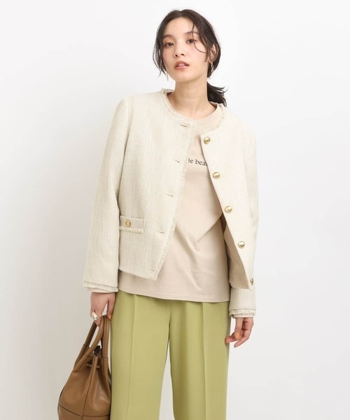 a.v.v（アーヴェヴェ）の「ノーカラーツイードジャケット（ノーカラージャケット・レディース・ブラック/アイボリー・40/38/36）」の6枚目の写真