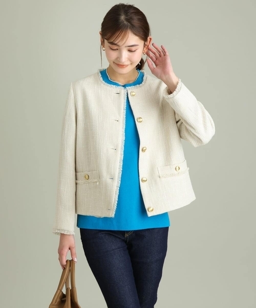 a.v.v（アーヴェヴェ）の「ノーカラーツイードジャケット（ノーカラージャケット・レディース・ブラック/アイボリー・40/38/36）」の8枚目の写真