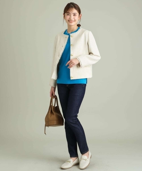 a.v.v（アーヴェヴェ）の「ノーカラーツイードジャケット（ノーカラージャケット・レディース・ブラック/アイボリー・40/38/36）」の4枚目の写真