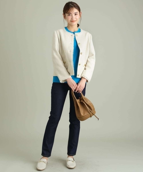 a.v.v（アーヴェヴェ）の「ノーカラーツイードジャケット（ノーカラージャケット・レディース・ブラック/アイボリー・40/38/36）」の10枚目の写真