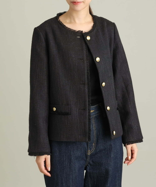 a.v.v（アーヴェヴェ）の「ノーカラーツイードジャケット（ノーカラージャケット・レディース・ブラック/アイボリー・40/38/36）」の20枚目の写真