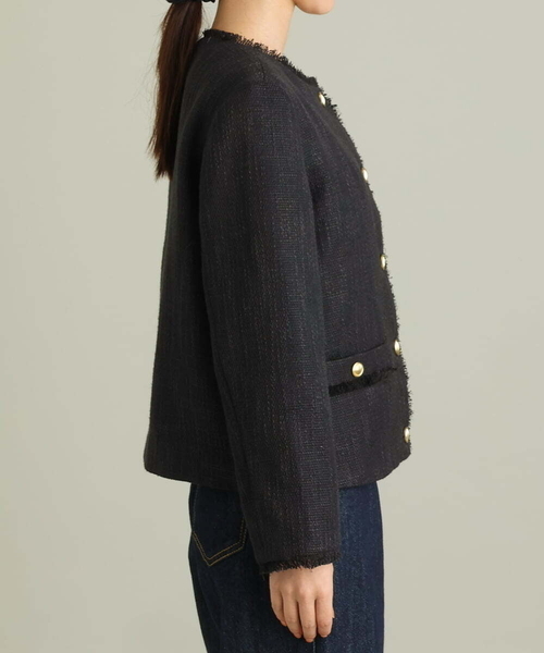 a.v.v（アーヴェヴェ）の「ノーカラーツイードジャケット（ノーカラージャケット・レディース・ブラック/アイボリー・40/38/36）」の21枚目の写真
