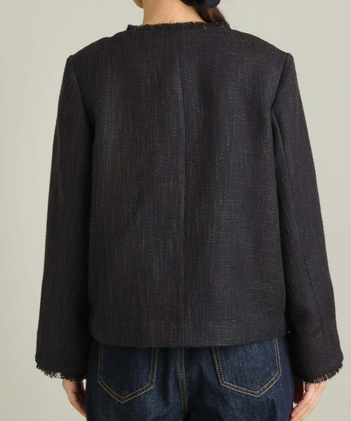 a.v.v（アーヴェヴェ）の「ノーカラーツイードジャケット（ノーカラージャケット・レディース・ブラック/アイボリー・40/38/36）」の22枚目の写真