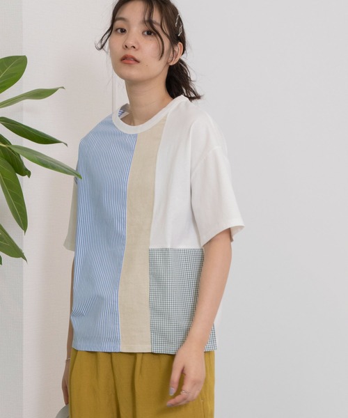 POU DOU DOU（プードゥドゥ）の「ランダムパッチワークTee（Tシャツ/カットソー・レディース・オフホワイト/ブラック/ライトブルー・3）」の9枚目の写真