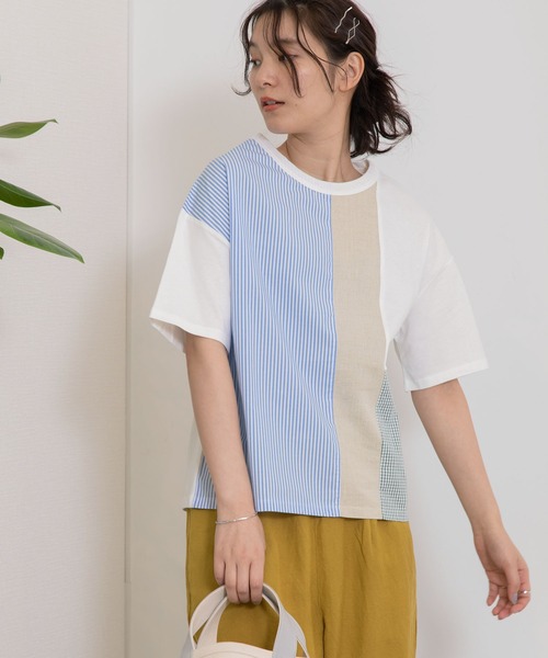 POU DOU DOU（プードゥドゥ）の「ランダムパッチワークTee（Tシャツ/カットソー・レディース・オフホワイト/ブラック/ライトブルー・3）」の10枚目の写真