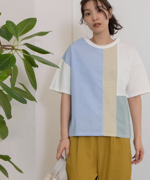 POU DOU DOU（プードゥドゥ）の「ランダムパッチワークTee（Tシャツ/カットソー・レディース・オフホワイト/ブラック/ライトブルー・3）」の12枚目の写真