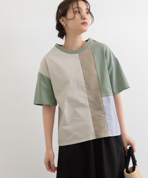 POU DOU DOU（プードゥドゥ）の「ランダムパッチワークTee（Tシャツ/カットソー・レディース・オフホワイト/ブラック/ライトブルー・3）」の17枚目の写真