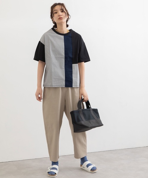 POU DOU DOU（プードゥドゥ）の「ランダムパッチワークTee（Tシャツ/カットソー・レディース・オフホワイト/ブラック/ライトブルー・3）」の5枚目の写真