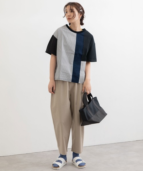 POU DOU DOU（プードゥドゥ）の「ランダムパッチワークTee（Tシャツ/カットソー・レディース・オフホワイト/ブラック/ライトブルー・3）」の6枚目の写真