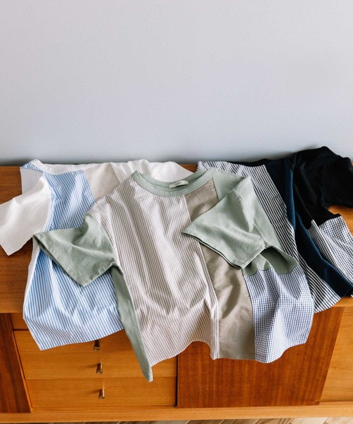 POU DOU DOU（プードゥドゥ）の「ランダムパッチワークTee（Tシャツ/カットソー・レディース・オフホワイト/ブラック/ライトブルー・3）」の8枚目の写真