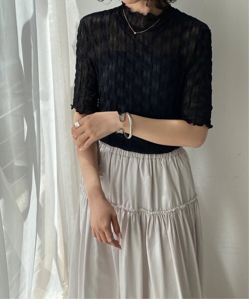 RAY CASSIN（レイカズン）の「ウェーブシアー半袖プルオーバー（Tシャツ/カットソー・レディース・グリーン/キナリ/ブラック・FREE）」の5枚目の写真