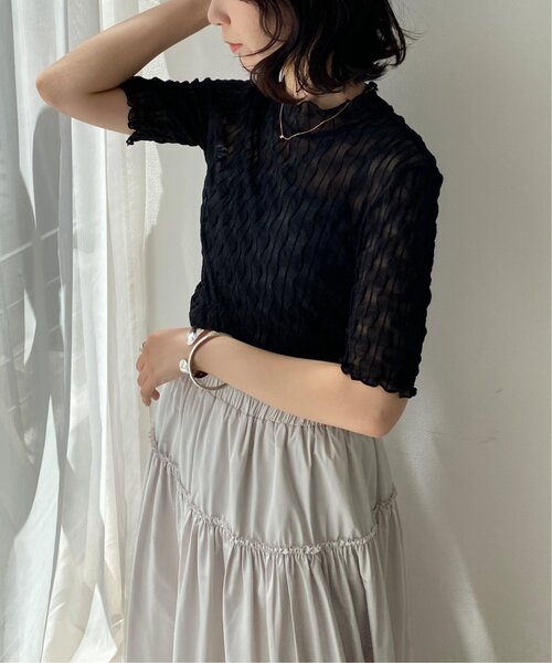 RAY CASSIN（レイカズン）の「ウェーブシアー半袖プルオーバー（Tシャツ/カットソー・レディース・グリーン/キナリ/ブラック・FREE）」の6枚目の写真