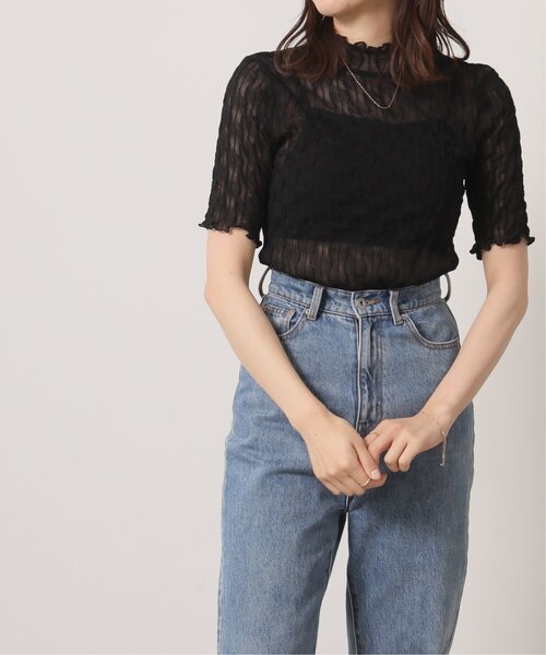 RAY CASSIN（レイカズン）の「ウェーブシアー半袖プルオーバー（Tシャツ/カットソー・レディース・グリーン/キナリ/ブラック・FREE）」の7枚目の写真