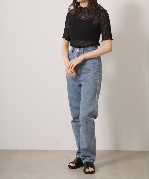 RAY CASSIN（レイカズン）の「ウェーブシアー半袖プルオーバー（Tシャツ/カットソー・レディース・グリーン/キナリ/ブラック・FREE）」の8枚目の写真