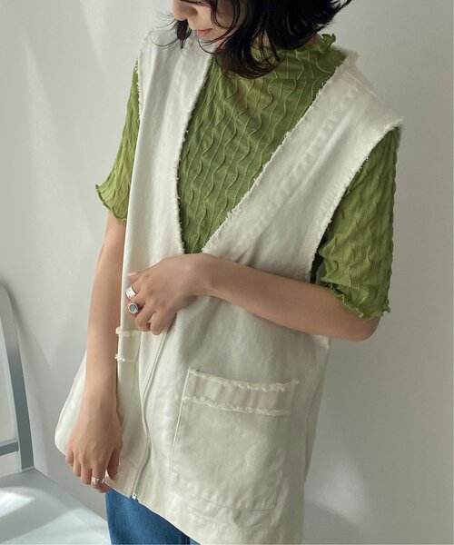 RAY CASSIN（レイカズン）の「ウェーブシアー半袖プルオーバー（Tシャツ/カットソー・レディース・グリーン/キナリ/ブラック・FREE）」の11枚目の写真