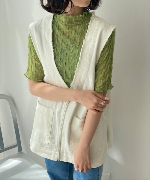 RAY CASSIN（レイカズン）の「ウェーブシアー半袖プルオーバー（Tシャツ/カットソー・レディース・グリーン/キナリ/ブラック・FREE）」の12枚目の写真