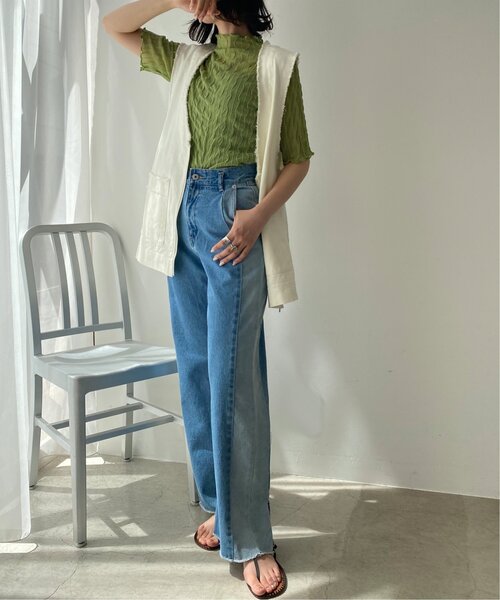 RAY CASSIN（レイカズン）の「ウェーブシアー半袖プルオーバー（Tシャツ/カットソー・レディース・グリーン/キナリ/ブラック・FREE）」の13枚目の写真