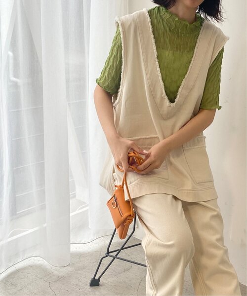 RAY CASSIN（レイカズン）の「ウェーブシアー半袖プルオーバー（Tシャツ/カットソー・レディース・グリーン/キナリ/ブラック・FREE）」の14枚目の写真