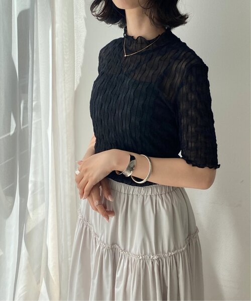 RAY CASSIN（レイカズン）の「ウェーブシアー半袖プルオーバー（Tシャツ/カットソー・レディース・グリーン/キナリ/ブラック・FREE）」の2枚目の写真