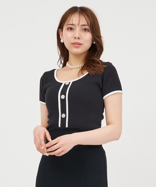 ROYAL PARTY(ロイヤルパーティー)の「配色ボタンパイピングカットトップス(Tシャツ/カットソー・レディース・ブラック/オフホワイト/パープル・FREE)」の19枚目の写真