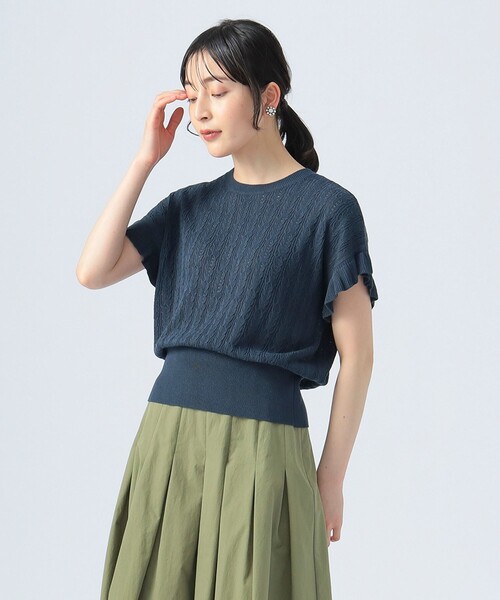 BEAMS HEART（ビームスハート）の「袖フリル ニットプルオーバー（Tシャツ/カットソー・レディース・イエロー/ホワイト系その他5/ブルー系その他4/ネイビー/ブルー系その他/パープル系その他4・FREE）」の3枚目の写真
