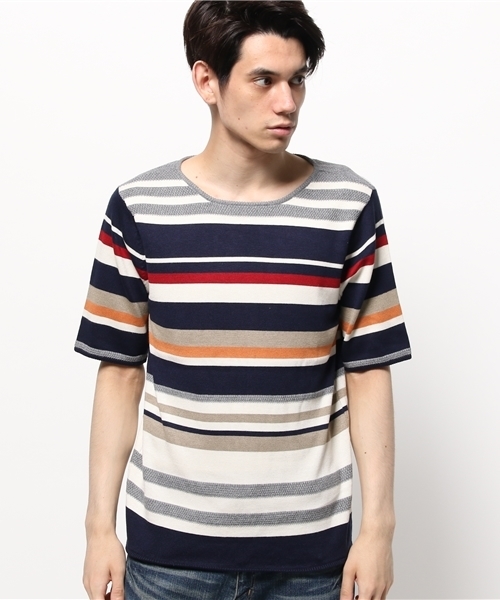 CIAOPANIC（チャオパニック）の「【Ciaopanic】　マルチボーダーC/NS/Sニット（ニット/セーター・メンズ・ネイビー/ホワイト・MEDIUM/LARGE）」の3枚目の写真