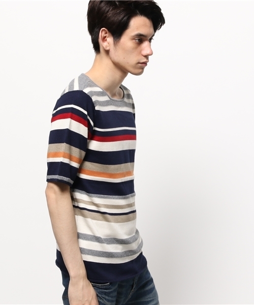 CIAOPANIC（チャオパニック）の「【Ciaopanic】　マルチボーダーC/NS/Sニット（ニット/セーター・メンズ・ネイビー/ホワイト・MEDIUM/LARGE）」の4枚目の写真