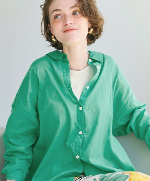 coca（coca）（コカ）の「ガーゼシャツ（シャツ/ブラウス・レディース・ブラック/ライトブルー/ホワイト/ブラウン/ピンク/ライトグリーン/グレイッシュベージュ/マスタード/パープル/ネイビー/イエロー/ライトピンク/ライトベージュ/ダークベージュ/グリーン/ラベンダー/レッド/ライトグレー/チャコール/ダークブルー/ピンク系その他/ダークブラウン/カーキ/ベージュ・M/L/S/XL）」の12枚目の写真