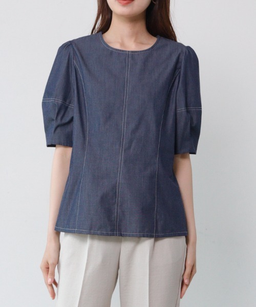 M.deux（エムドゥ）の「〈デニムブラウス〉（シャツ/ブラウス・レディース・ブルー/ネイビー・MEDIUM）」の7枚目の写真