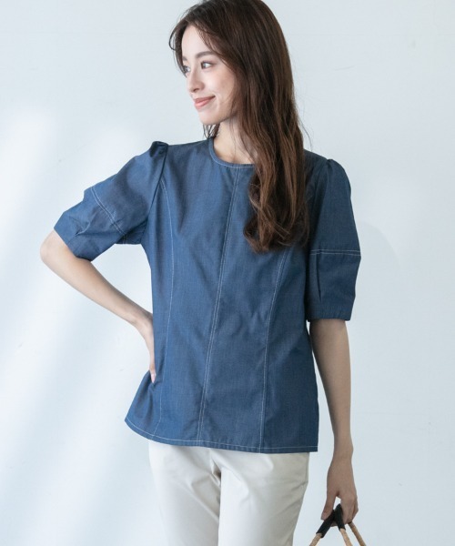 M.deux（エムドゥ）の「〈デニムブラウス〉（シャツ/ブラウス・レディース・ブルー/ネイビー・MEDIUM）」の19枚目の写真