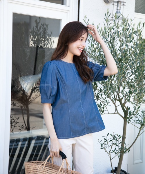 M.deux（エムドゥ）の「〈デニムブラウス〉（シャツ/ブラウス・レディース・ブルー/ネイビー・MEDIUM）」の3枚目の写真