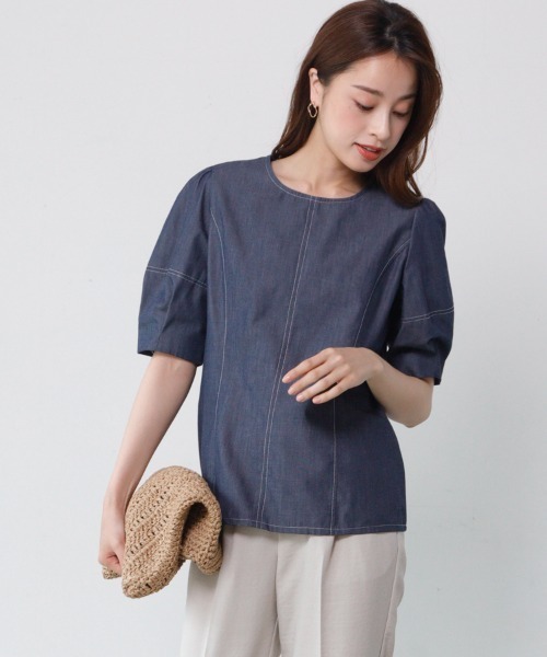 M.deux（エムドゥ）の「〈デニムブラウス〉（シャツ/ブラウス・レディース・ブルー/ネイビー・MEDIUM）」の4枚目の写真